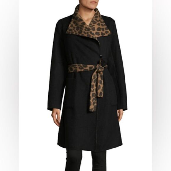 Madison Reversible Wool-Blend Wrap Coat-BLACK/CAMEL - Picture 1 of 3
